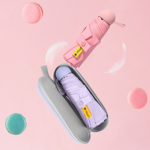Bán buôn siêu nhỏ 5 gấp viên nang ô UPF 50 + Macaron màu kích thước nhỏ túi dù che Hướng dẫn sử dụng EVA trường hợp kinh doanh Quà Tặng - Product Image 1