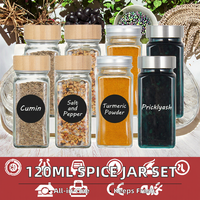 Ensemble de bouteilles d'épices carrées de 4oz bocal en verre avec couvercle en bambou pour le stockage des épices dans la cuisine
