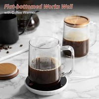 Vaso de Vidrio de Borosilicato Apto para Microondas, Aislado, Ecológico, de 16 oz, con Forma Minimalista y Posavasos a Juego para Bebidas de Oficina