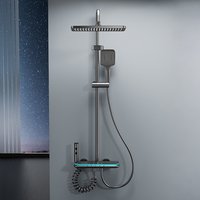 Ensemble de douche à affichage LED, finition canon de fusil, mitigeur chaud/froid, 4 modes (tête de douche pluie, douchette à main, cascade), fixation murale, vente en gros usine