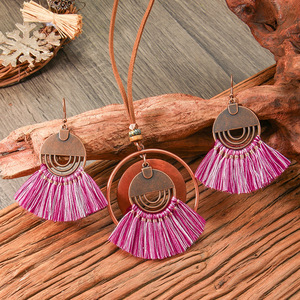 ชุดเครื่องประดับพู่สไตล์โบฮีเมียน สร้อยคอโลหะผสมทองแดง ต่างหู สำหรับผู้หญิง แฟชั่นสำหรับงานปาร์ตี้ - Product Image 4