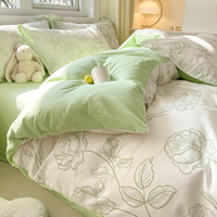 40s Coton 4 pièces Cute Cartoon Flower Duvet Cover Sheet Flat Sheet Set AB Side Reversible Use for Adults