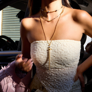 Collier à pendentif en forme de pompon, en acier inoxydable, couleur or et argent, longue chaîne pour femmes, bijoux à la mode - Product Image 2