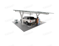 Structure de stationnement photovoltaïque HBGenix Y-03 en acier, carport solaire à poteau unique en cantilever, utilisation en terrain ouvert, surface anodisée, résistance au vent 60 m/s