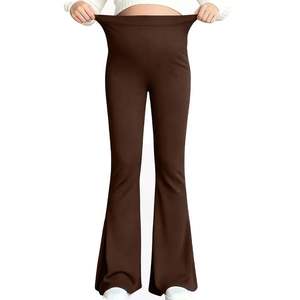 Leggings de yoga de maternité noir, bleu, gris, marron avec ceinture de soutien croisée pour le ventre, taille haute, coupe évasée, style européen et américain - Product Image 3