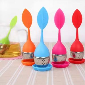 Eco-Friendly Stainless Steel Leaves Shaped <b>Infuser</b> With Tray Ball Silicone <b>Tea</b> Filter Utensils Strainer for Home - Product Image 1