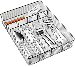 Mesh Cutlery Tray 5 Compartments Silverware Drawer Organizer Kitchen Utensils Flatware Storage Drawer Dividers Holder