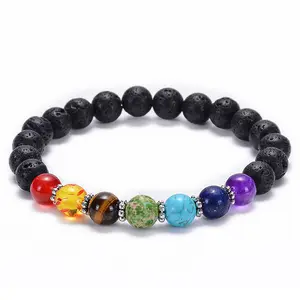 New natural stone 8mm elastic force 7chakra bead bracelet gemstone jewelry Tiger eyes amethyst lapis lazuli healing bracelet