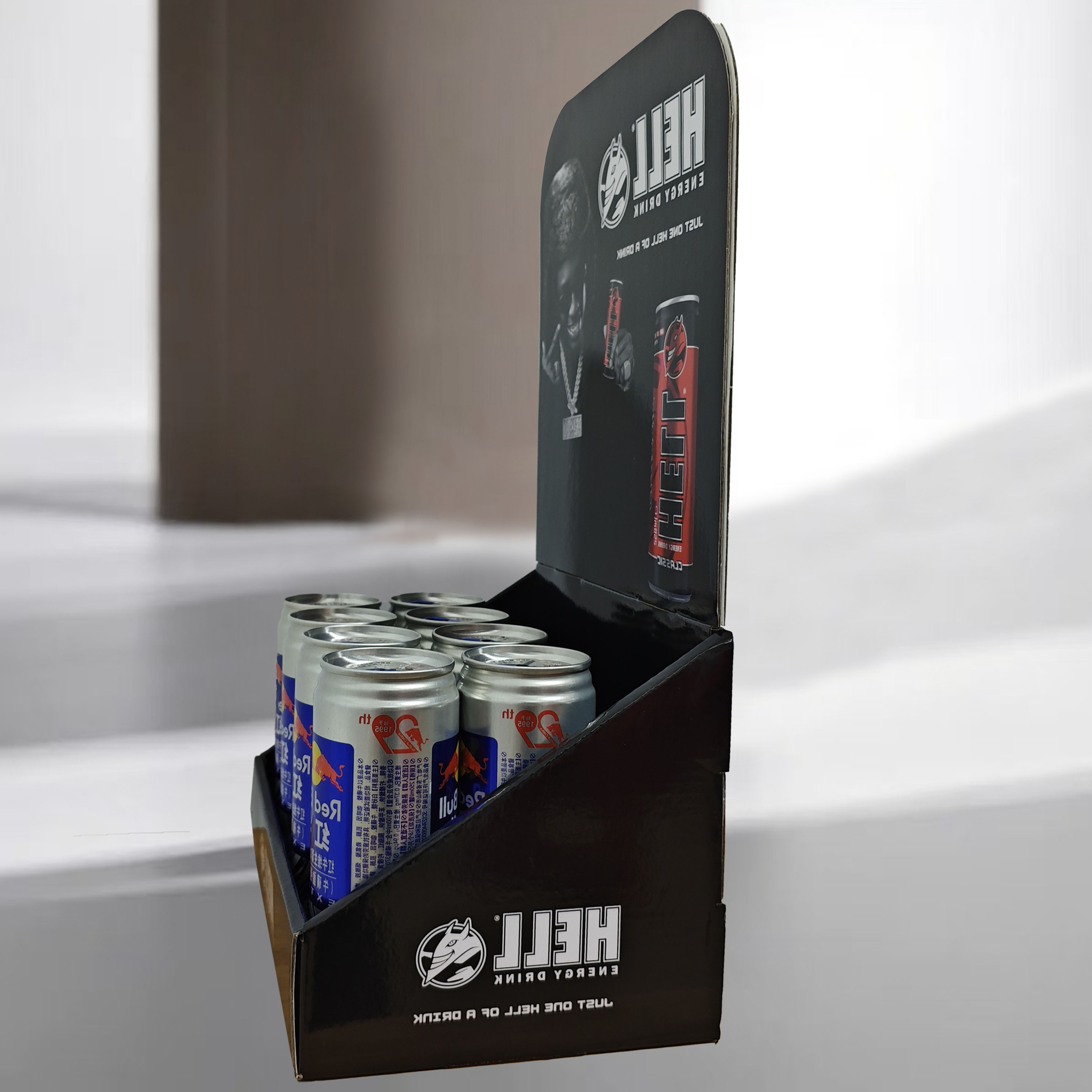 Beverage Cardboard Display Stand Portable Advertising Detachable Cans Carton Packed for Counter Top Stand for Retail Shop — view 5