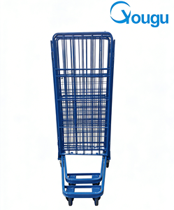 Chariots <span class=keywords><strong>de</strong></span> manutention pliables en métal robuste pour entrepôt, chariots <span class=keywords><strong>de</strong></span> stockage pour le commerce <span class=keywords><strong>de</strong></span> détail, conteneurs <span class=keywords><strong>de</strong></span> stockage, cages à roulettes en treillis métallique - Product Image 1