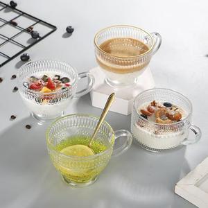 Copo de Vidro Retro Europeu de 400ml com Alça para Café da Manhã, Leite, Chá, Bebida, Copo de Vinho em Âmbar com Relevo - Product Image 5