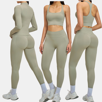 Ensemble de yoga sans couture pour femme : Leggings côtelés taille haute, shorts, brassière de sport, veste zippée – Tenue de sport et fitness