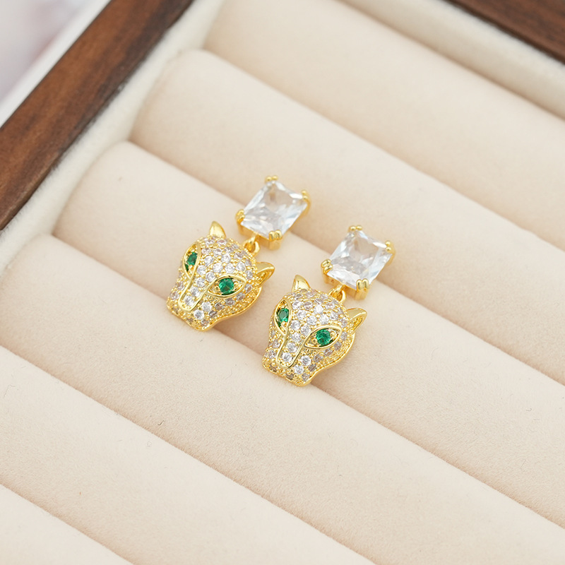アクセサリー chigo Leopard Diamond Earring silver925 High Grade 925 Silver Luxury Leopard Head Earrings Full Diamond