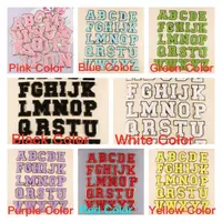 Bügeln Sie auf Englisch Brief Pink Gold Border Adhesive Repair Alphabet Näh applikationen Kleidung Custom Letter Chenille Patches