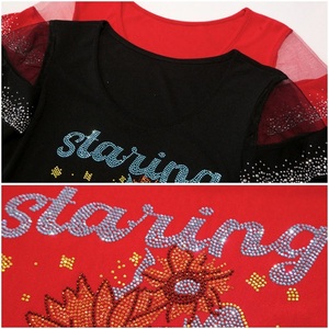 Factory Supply Women's Tee <strong>Tops</strong> Rhinestone <strong>Sunflower</strong> Short Sleeves Custom Pattern Mesh Sleeve T-Shirts for Girls - Product Image 5