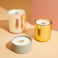 Makronen farbe Doppel glas Tasse Soja Wachs Holz Wick Diffusor und Duft kerzen Geschenkset Box Mehrfarbige Gläser Duft kerze