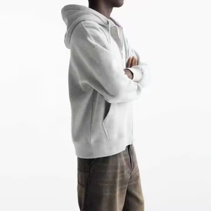 Sweat-shirt à capuche pour homme en coton lourd de haute qualité, fermeture éclair intégrale, double fermeture éclair, surdimensionné, uni, pour la saison de printemps - Product Image 2