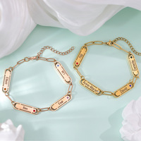 Bracelet unisexe DIY ajouré en acier inoxydable, best-seller transfrontalier, avec breloques carrées gravées au nom et diamants, style minimaliste