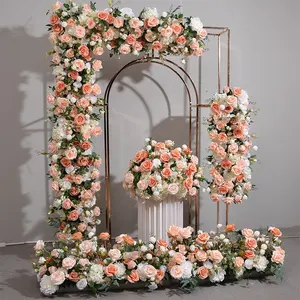 New pink orange simulation rose ball long row flower proposal ceremony Wedding iron arch rack decorated with flowers
