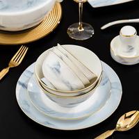 Service de table moderne et minimaliste en porcelaine fine Jingdezhen, couleur sous-glaçure haut de gamme, réutilisable et compatible lave-vaisselle, esthétique et élégant