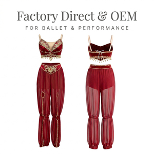 2 Piezas de Traje de Ballet Árabe con Pedrería Roja y Dorada, Le Corsaire, para Actuaciones Escénicas y Competiciones de Danza - Product Image 4
