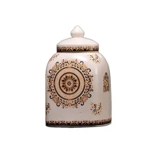 复古独特宫廷风格中式米色圆形花朵图案陶瓷花瓶