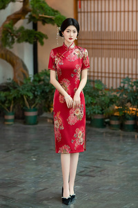 Vestido Qipao Tradicional Chino de Primavera Verano, Vestido <span class=keywords><strong>Cheongsam</strong></span> de Manga Corta para Mujeres de Mediana Edad y Mayores, Precio de Fábrica - Product Image 6