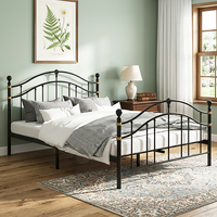 Cadre de lit en fer noir et blanc durable et peu encombrant avec accents dorés pulvérisés, aucun sommier tapissier nécessaire pour la chambre à coucher Uetco