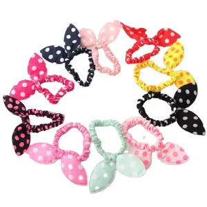 Jiris Wholesale Cute Rabbit Ear Hair Scrunchies Hand Made Print Polka Dot Stripe Elastic Hair Tie Knot For Girls Accessories