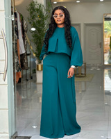 Nouvelle Collection Mode Femme : Ensemble Sexy Col Rond, Haut à Manches Lanterne Irrégulières et Pantalon Ample à Jambes Larges, Grandes Tailles
