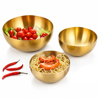 Bol à salade en acier inoxydable, bol mélangeur, bol de service, bol à riz, bol à nouilles, bol à soupe, préparation culinaire, bol profond rond en métal, vaisselle dorée