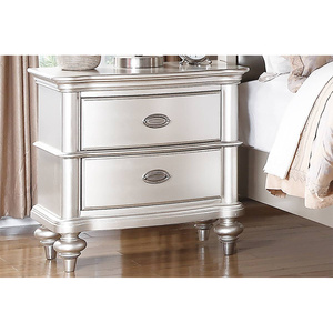 DB Classic elegante dormitorio mesita de noche Beige/blanco acabado plata antigua 2 cajones cama mesa auxiliar para apartamento madera contrachapada inteligente - Product Image 1