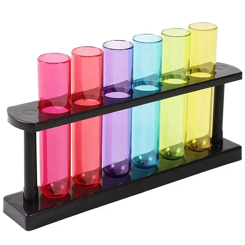 Reusable BPA Free Shot Glasses Clear Plastic Test Tubes with Rack for Parties and Plant Propagation