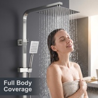 Mitigeur de douche mural chaud/froid chromé avec pommeau de douche pluie pour salle de bain