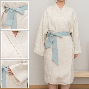Fabricant de bain pour femmes Oeko Belt Pyjamas Sleepwear Beach Poncho Pjs Wrap Dresses 100% lin Women Linen <span class=keywords><strong>Kimono</strong></span> Robe Extra Large - Product Image 2
