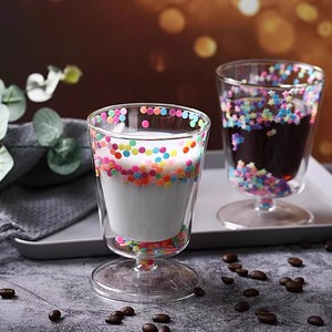 Taza de café y <span class=keywords><strong>leche</strong></span> de vidrio de borosilicato de doble capa con diseño moderno, estrellas de colores y lentejuelas, portátil, al por mayor - Product Image 2