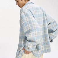 Manteau décontracté à carreaux frais bleu printemps pour hommes
