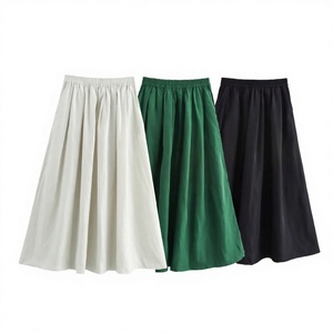 ZAJIA2025 Nuevo Estilo de Verano Falda Midi Plisada de Cintura Alta a la Moda Diseño Casual de Color Liso con Dobladillo Ancho y Cintura Natural 100% - Product Image 2