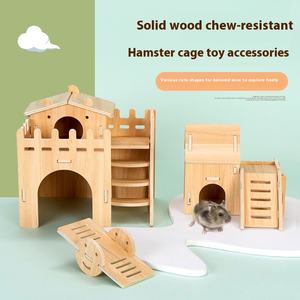 Maison de Hamster à une couche en <span class=keywords><strong>bois</strong></span> massif bouton de Cage d'ours doré caractéristiques transparentes petit Animal Villa fournitures jouets pour les soins des animaux de compagnie - Product Image 4