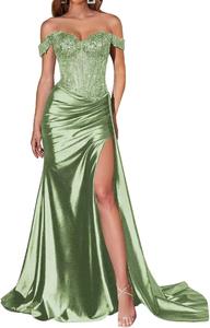 Vestidos de Fiesta de Poliéster Azul Marino Satinado con Corte en A, Modelo S0642N 2026, sin Tirantes, con Abertura Lateral y Hombros Descubiertos - Product Image 6