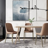 Chaise de salle à manger en métal de style nordique avec revêtement en cuir, design minimaliste moderne, dossier, pour usage domestique