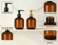 Bouteille Pompe Ronde en PET 300ml, Ambre Transparent, Doré, Blanc, Noir, Distributeur de Lotion, Shampoing, Savon Liquide pour Soins Personnels