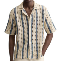 Gilet boutonné en maille crochetée personnalisé, tricoté ajouré, rayé, à manches courtes, haute qualité, OEM, pour l'été et le printemps, vente en gros