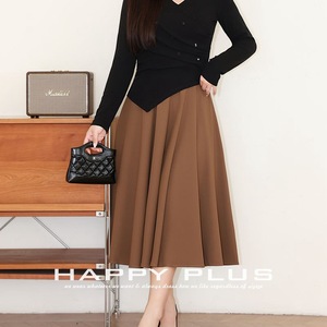 กระโปรงทรงเอสไตล์ฝรั่งเศสสำหรับผู้หญิง สีน้ำตาลเกาลัด โพลีเอสเตอร์สีทึบ เอวปกติ N8770 - Product Image 4