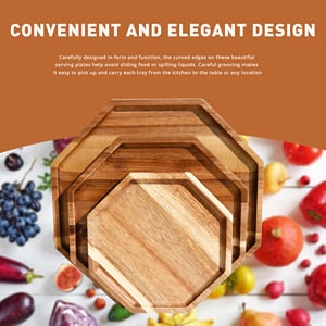 Bandeja de servicio de madera de acacia ecológica 3 en un conjunto de almacenamiento y comida y aperitivos para cualquier sala de estar y dormitorio - Product Image 2