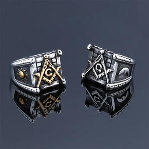 Anti Aanslag Ringen 18K Verguld Roestvrij Staal Ag Vrijmetselaar Vrijmetselaar Punk Hiphop Waterdichte Niet-Aantasting Ring Voor Mannen - Product Image 1