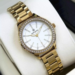 Montre à quartz pour femmes, montre de luxe avec lunette en cristal, bracelet en acier inoxydable, étanche, pour dames, tenue décontractée ou habillée - Product Image 2