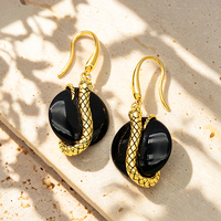 Nouvelles Boucles d'Oreilles Tendance en Argent 925, Motif Serpent avec Pierre d'Agate, Bijoux pour Femmes, Cadeau Personnalisé