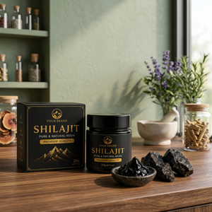 Résine de Shilajit de Votre Marque 20g Pure Naturelle Acide Ferulique Qualité Supérieure Qualité Alimentaire Supplément Oral Bouteille Himalaya Sauvage - Product Image 1