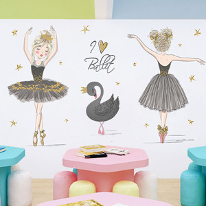 Adesivo murale Ballerina cigno nero camera da letto per bambini stelle <span class=keywords><strong>cuori</strong></span> carta da parati decorativa adesivi <span class=keywords><strong>murali</strong></span> per bambini autoadesivi - Product Image 2